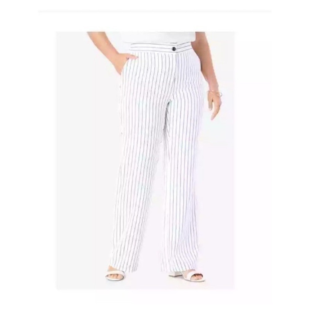Jessica London Women's White Black Striped Straight Leg Pants Size‎ 12W Tall